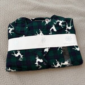 La Vie En Rose Womens Flannel Pajama Set - Dark Green and White